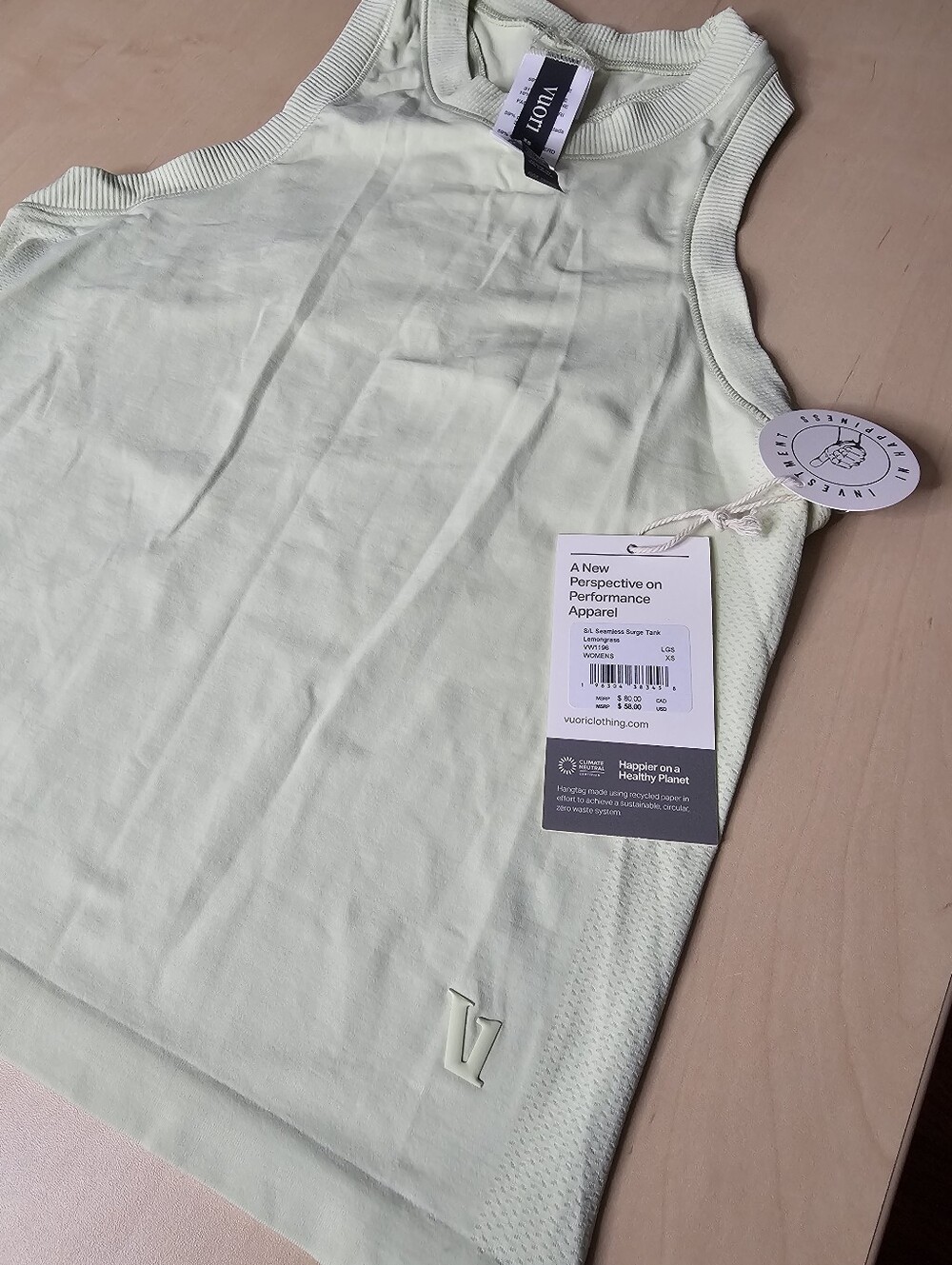 Nwt Vuori Womens Seamless Surge Tank Sz XS Lemongrass (#26) - Picture 2 of 4